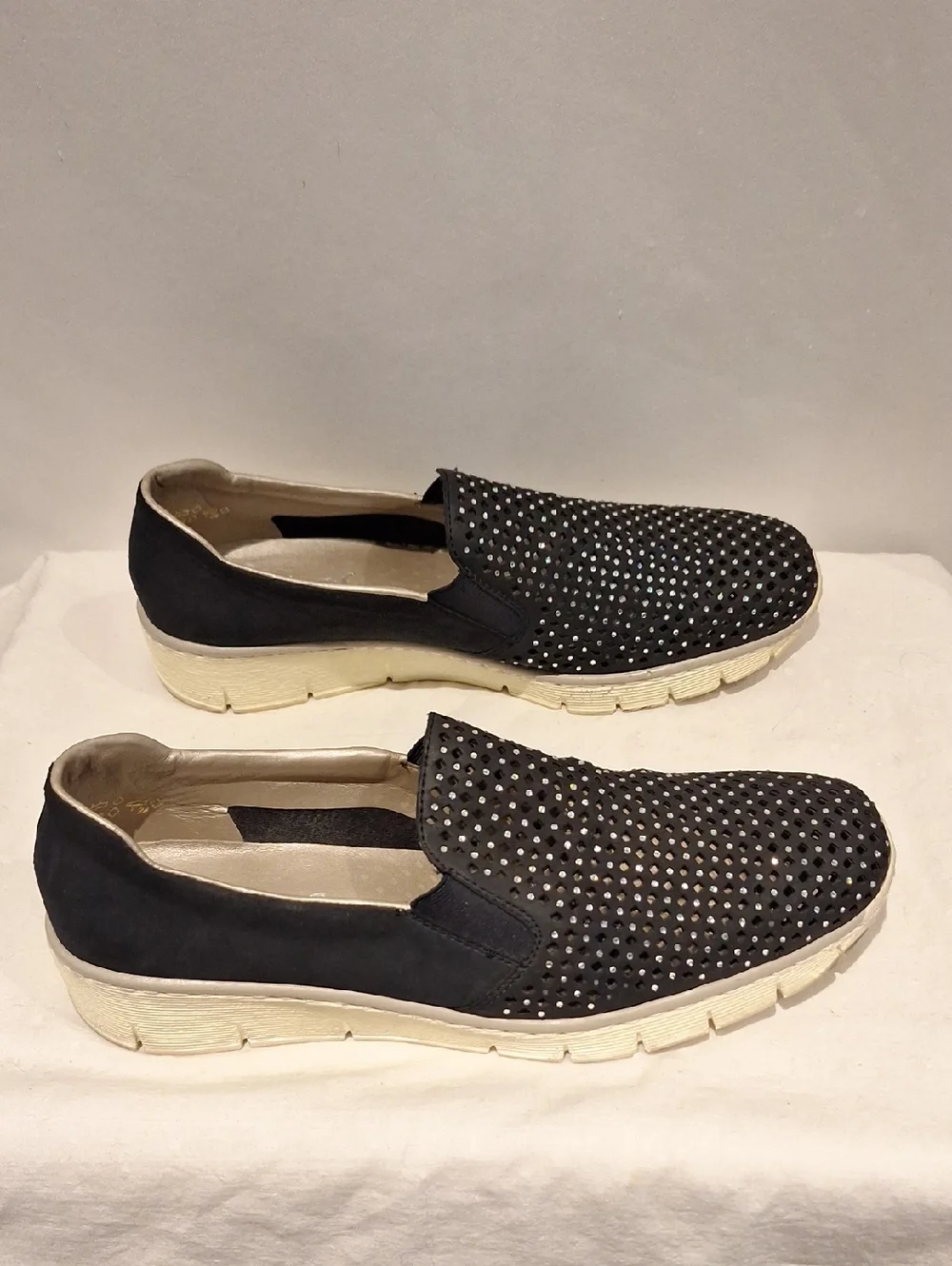 Rieker Blue Slip-On Perforated Rhinestone Flats Size 42